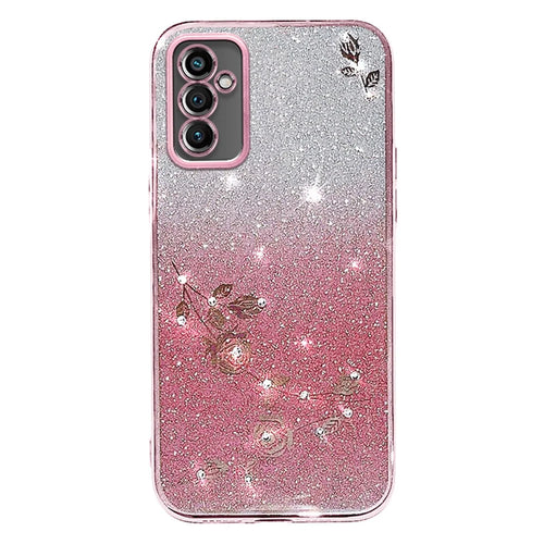 KADEM For Samsung Galaxy M52 5G Rhinestone Flower Design Phone Case Gradient Glitter TPU Anti-scratch Cover - Rose Gold - 1