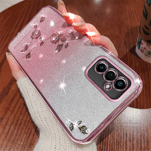 KADEM For Samsung Galaxy M52 5G Rhinestone Flower Design Phone Case Gradient Glitter TPU Anti-scratch Cover - Rose Gold - 2