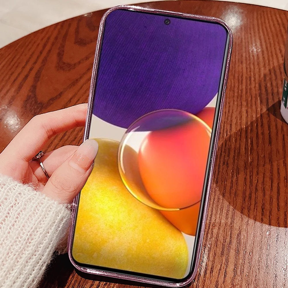 KADEM For Samsung Galaxy M52 5G Rhinestone Flower Design Phone Case Gradient Glitter TPU Anti-scratch Cover - Rose Gold - 3