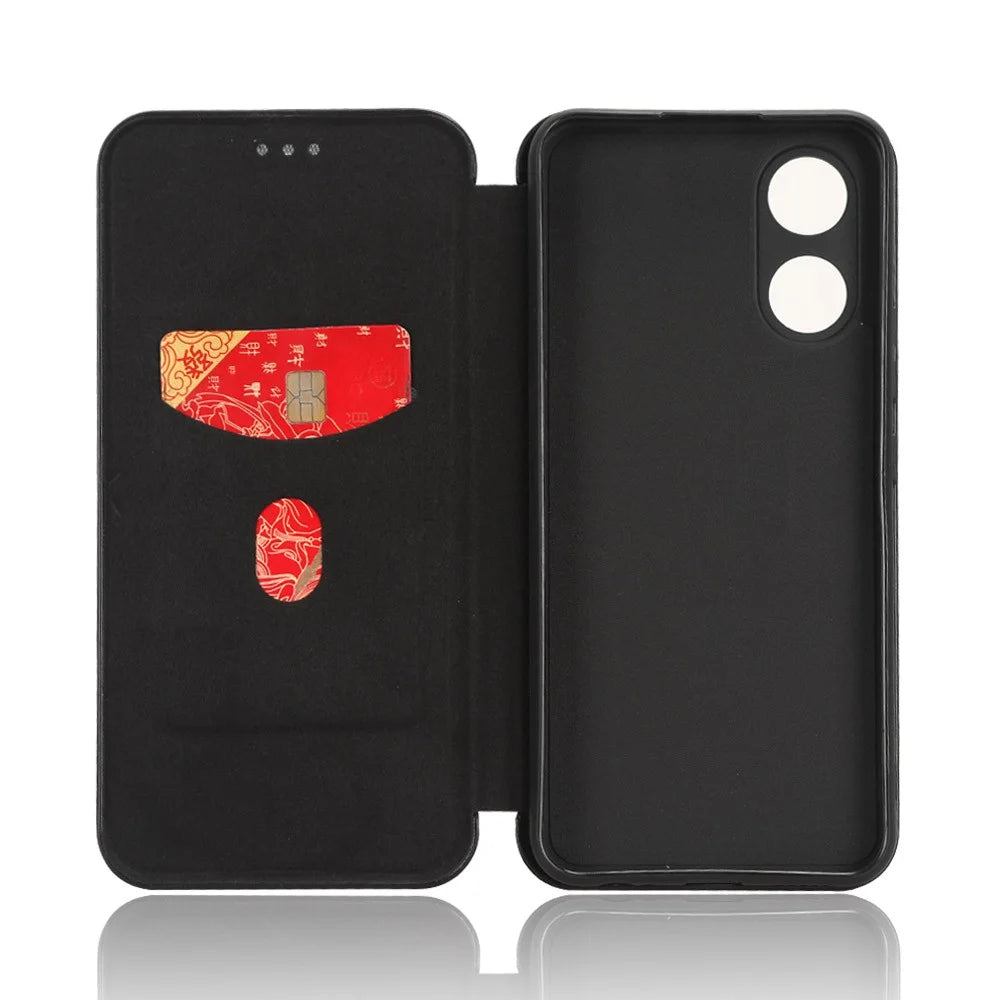 Carbon Fiber Texture Leather Case for vivo Y02s 4G , Stand Card Holder Phone Cover - Black - 2
