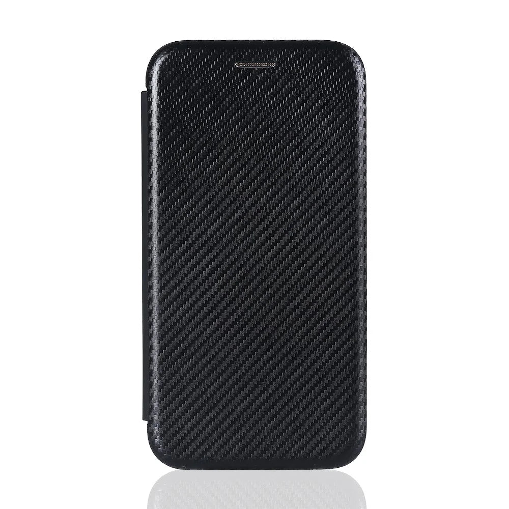Carbon Fiber Texture Leather Case for vivo Y02s 4G , Stand Card Holder Phone Cover - Black - 7