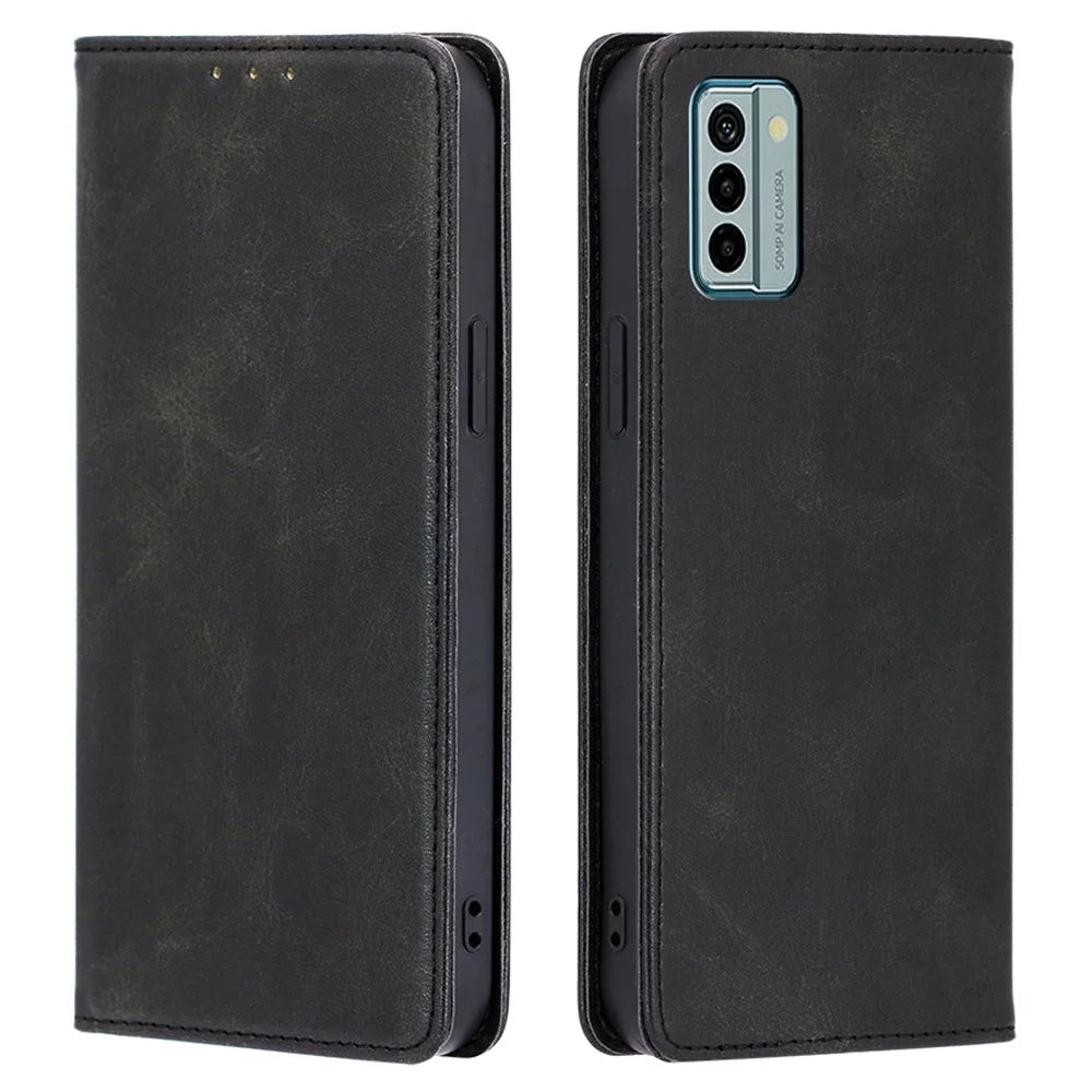 PU Leather Shell for Nokia G22 Wallet Stand Phone Case Calf Texture Magnetic Closing Cover - Black - 1