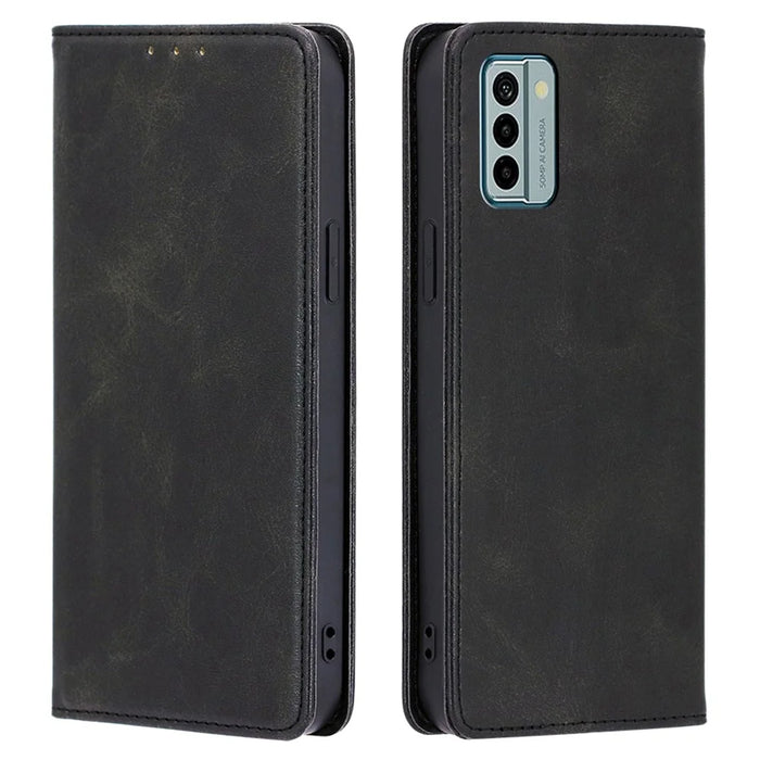 PU Leather Shell for Nokia G22 Wallet Stand Phone Case Calf Texture Magnetic Closing Cover - Black - 1