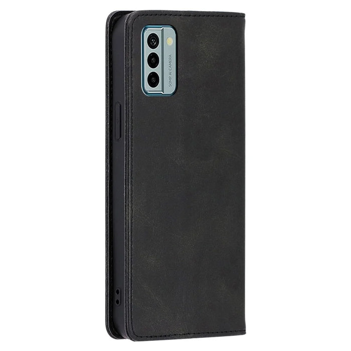 PU Leather Shell for Nokia G22 Wallet Stand Phone Case Calf Texture Magnetic Closing Cover - Black - 6