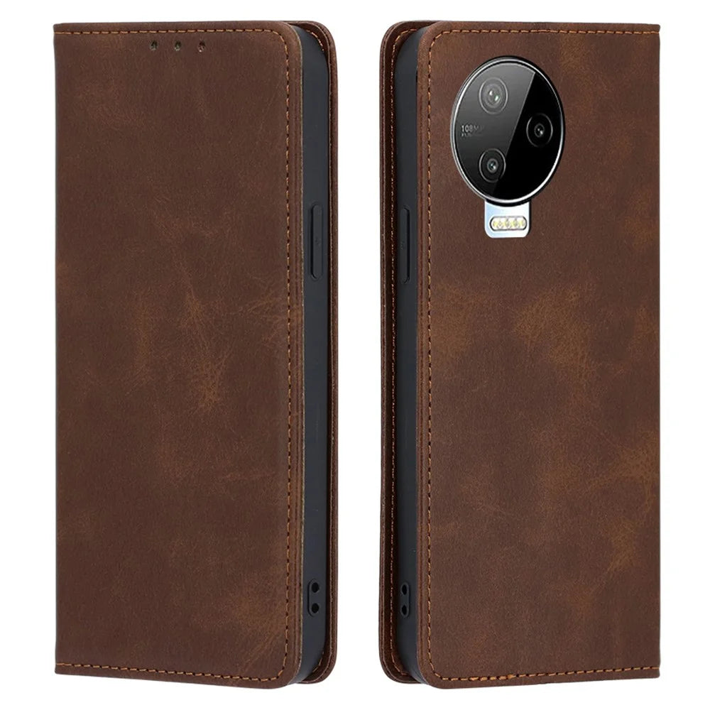 For Infinix Note 12 Pro 4G / Note 12 (2023) 4G PU Leather Wallet Stand Shell Calf Texture Magnetic Closing Phone Case - Brown - 1