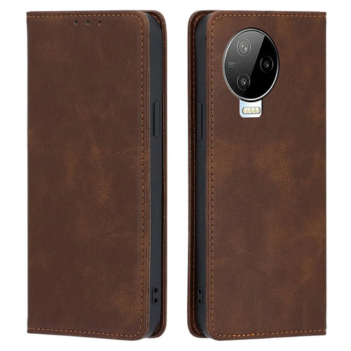 For Infinix Note 12 Pro 4G / Note 12 (2023) 4G PU Leather Wallet Stand Shell Calf Texture Magnetic Closing Phone Case - Brown - 1
