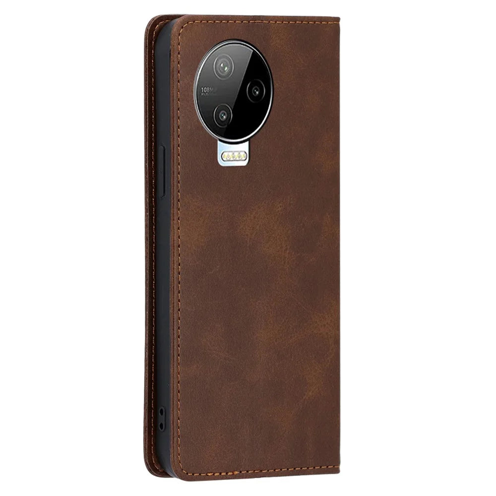 For Infinix Note 12 Pro 4G / Note 12 (2023) 4G PU Leather Wallet Stand Shell Calf Texture Magnetic Closing Phone Case - Brown - 6