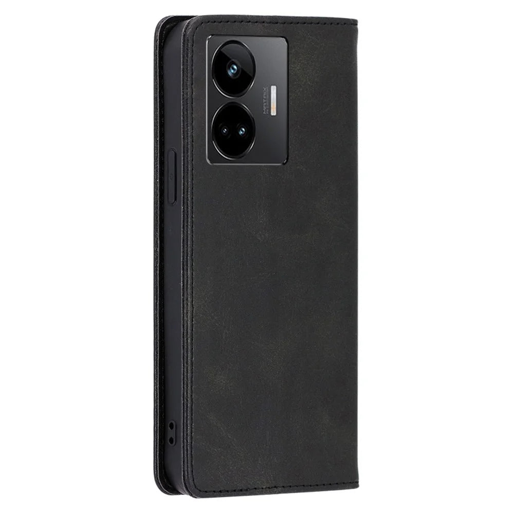 Leather Phone Case for Realme GT Neo 5 5G / GT3 5G / GT Neo 5 240W 5G Calf Texture Wallet Stand Magnetic Cover - Black - 6