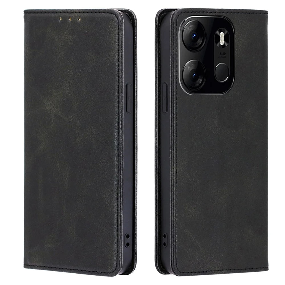 For TECNO Spark Go 2023 4G Stand Leather Phone Case Magnetic Closure Calf Texture Wallet Cover - Black - 1