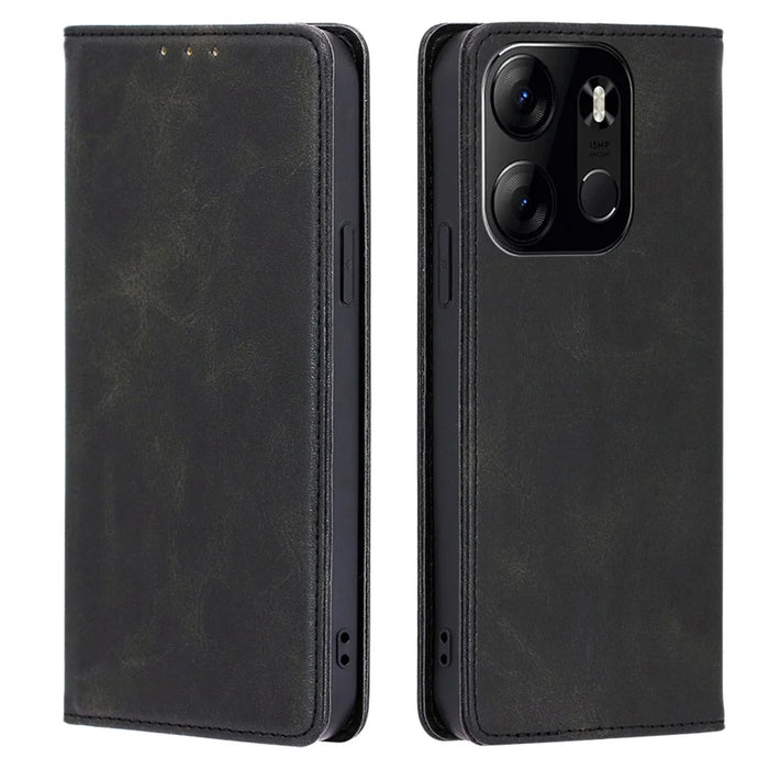 For TECNO Spark Go 2023 4G Stand Leather Phone Case Magnetic Closure Calf Texture Wallet Cover - Black - 1
