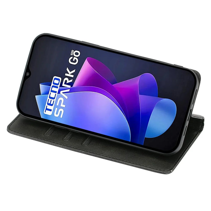 For TECNO Spark Go 2023 4G Stand Leather Phone Case Magnetic Closure Calf Texture Wallet Cover - Black - 2