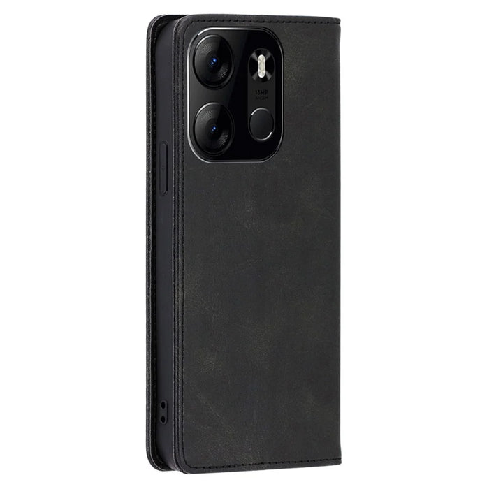 For TECNO Spark Go 2023 4G Stand Leather Phone Case Magnetic Closure Calf Texture Wallet Cover - Black - 6