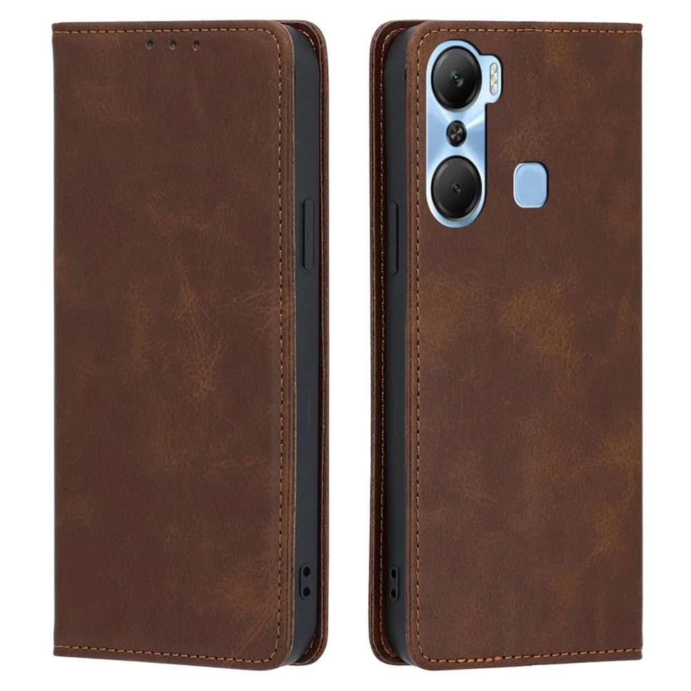 For Infinix Hot 12 Pro 4G Protective Flip Case PU Leather Calf Texture Stand Wallet Phone Cover - Brown - 1