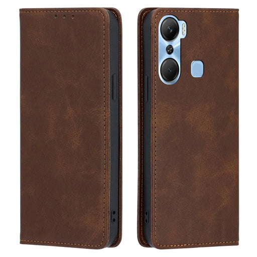For Infinix Hot 12 Pro 4G Protective Flip Case PU Leather Calf Texture Stand Wallet Phone Cover - Brown - 1