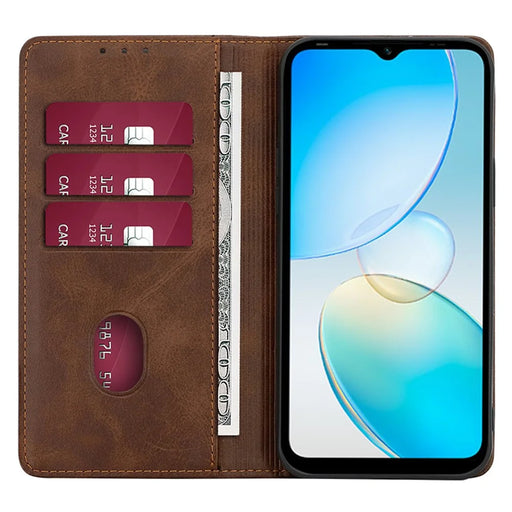 For Infinix Hot 12 Pro 4G Protective Flip Case PU Leather Calf Texture Stand Wallet Phone Cover - Brown - 2