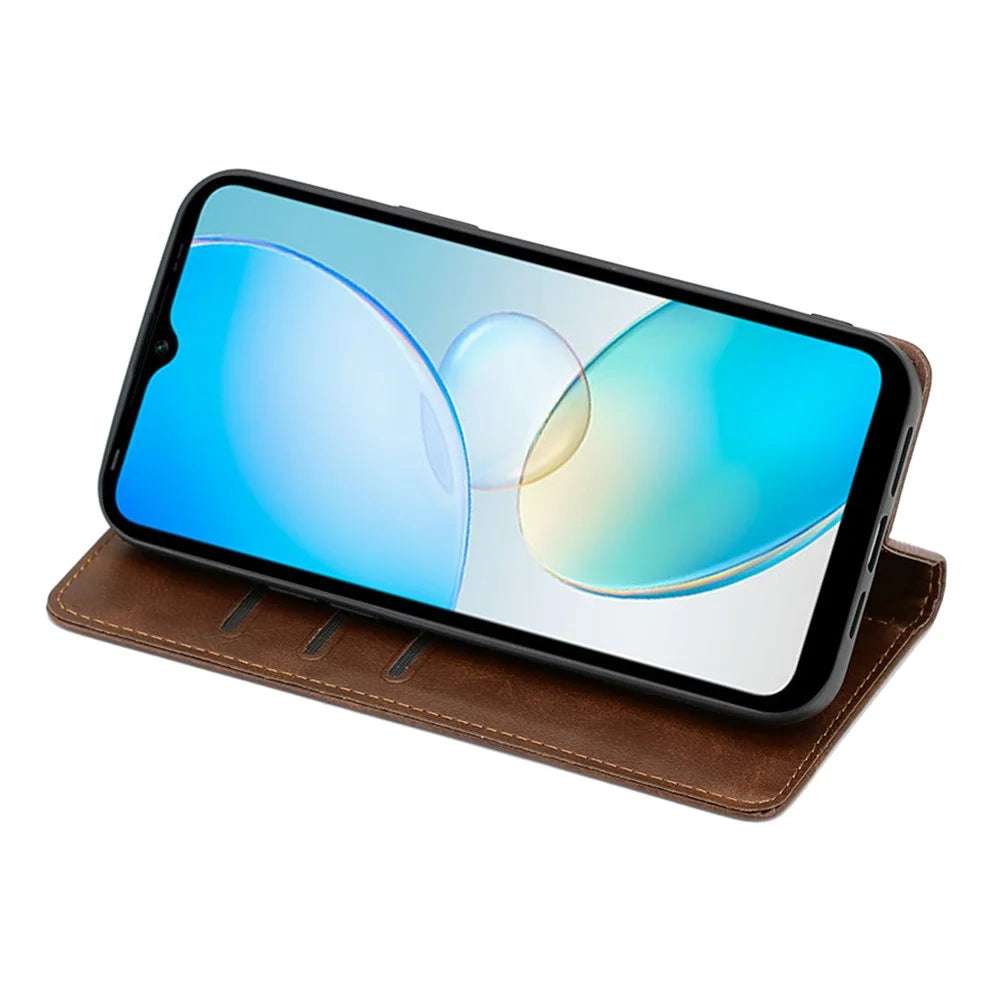 For Infinix Hot 12 Pro 4G Protective Flip Case PU Leather Calf Texture Stand Wallet Phone Cover - Brown - 3