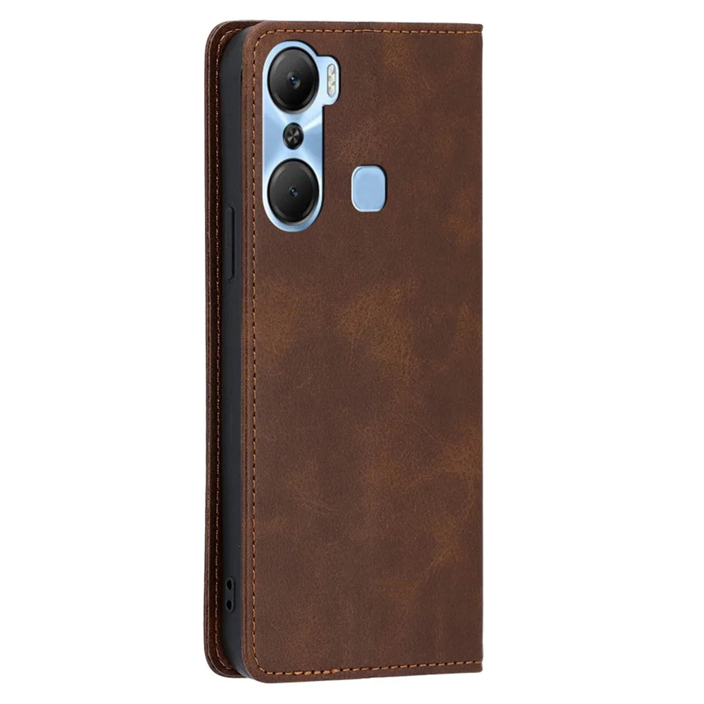 For Infinix Hot 12 Pro 4G Protective Flip Case PU Leather Calf Texture Stand Wallet Phone Cover - Brown - 6