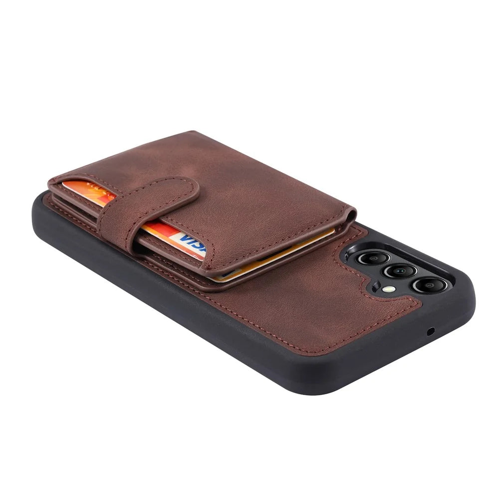 For Samsung Galaxy A24 4G (162.1 x 77.6 x 8.3mm) Kickstand RFID Blocking Phone Case PU Leather Coated TPU Wallet Back Cover - Coffee - 5