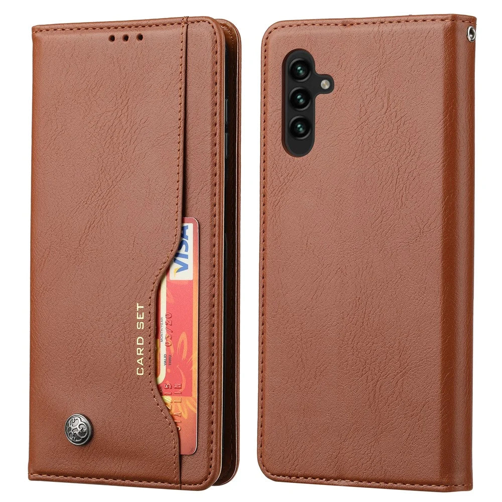 For Samsung Galaxy A24 4G (162.1 x 77.6 x 8.3mm) Magnetic Closing Leather Phone Cover Flip Stand Wallet Protection Shell - Brown - 1