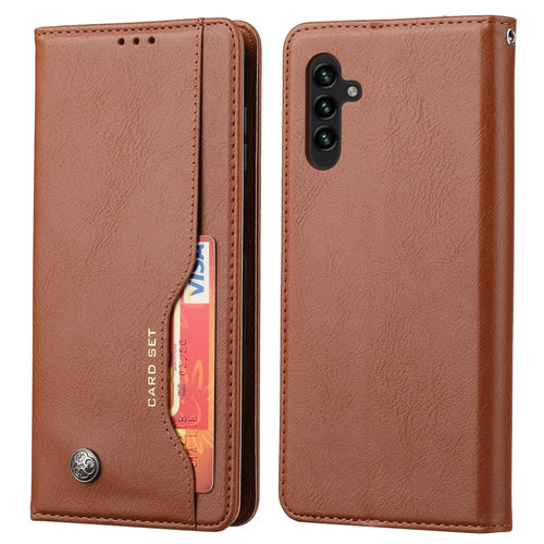 For Samsung Galaxy A24 4G (162.1 x 77.6 x 8.3mm) Magnetic Closing Leather Phone Cover Flip Stand Wallet Protection Shell - Brown - 1