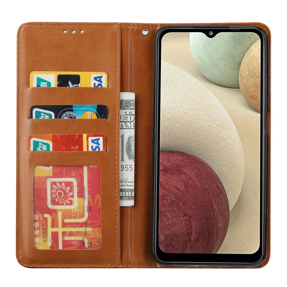 For Samsung Galaxy A24 4G (162.1 x 77.6 x 8.3mm) Magnetic Closing Leather Phone Cover Flip Stand Wallet Protection Shell - Brown - 2