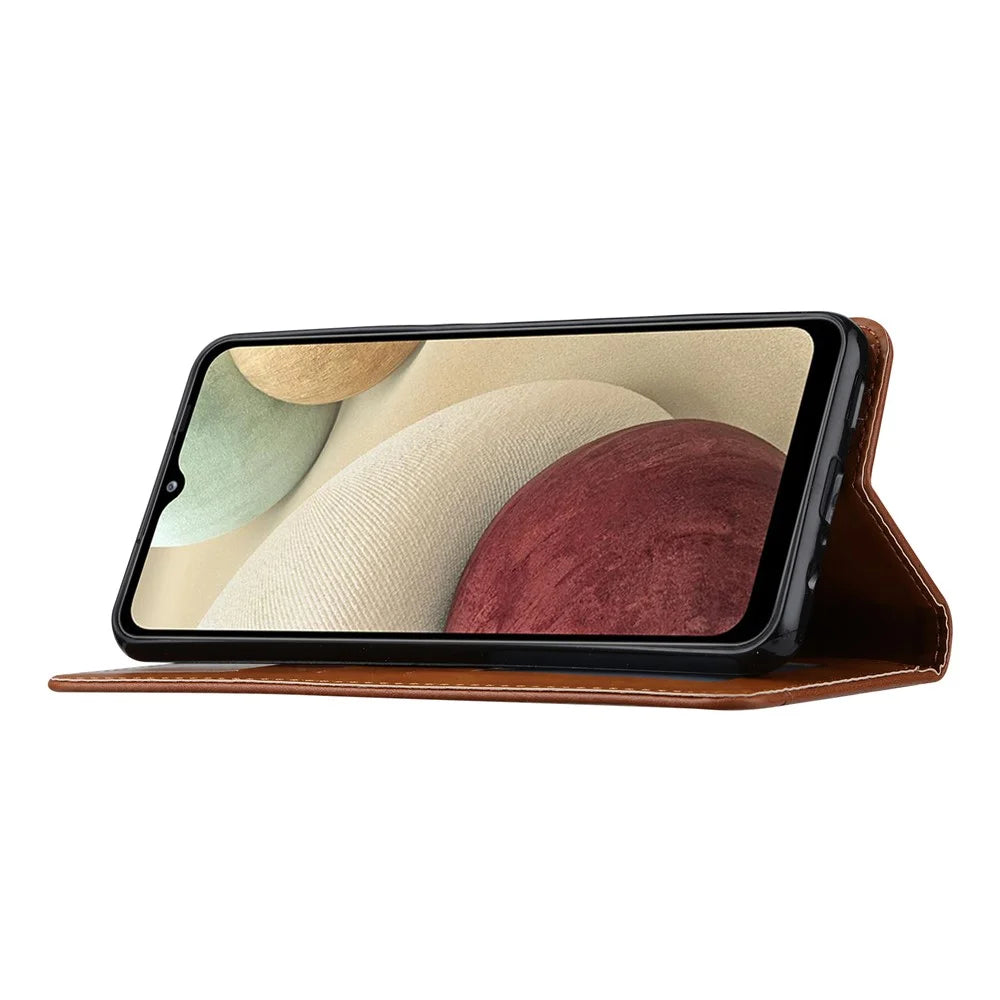 For Samsung Galaxy A24 4G (162.1 x 77.6 x 8.3mm) Magnetic Closing Leather Phone Cover Flip Stand Wallet Protection Shell - Brown - 3