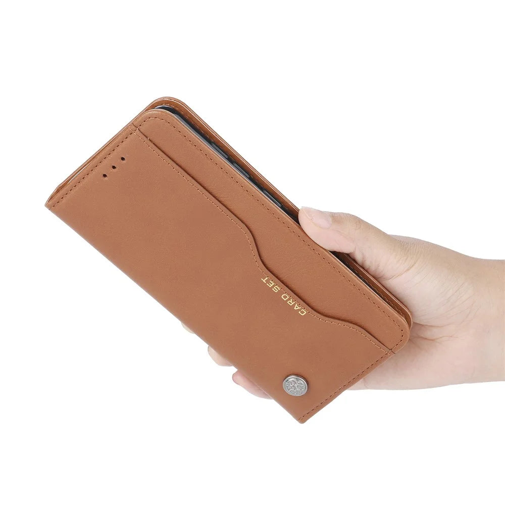 For Samsung Galaxy A24 4G (162.1 x 77.6 x 8.3mm) Magnetic Closing Leather Phone Cover Flip Stand Wallet Protection Shell - Brown - 4