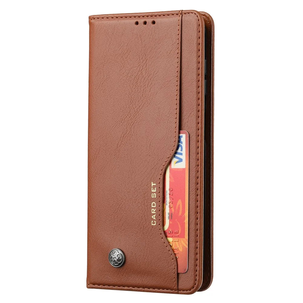 For Samsung Galaxy A24 4G (162.1 x 77.6 x 8.3mm) Magnetic Closing Leather Phone Cover Flip Stand Wallet Protection Shell - Brown - 5