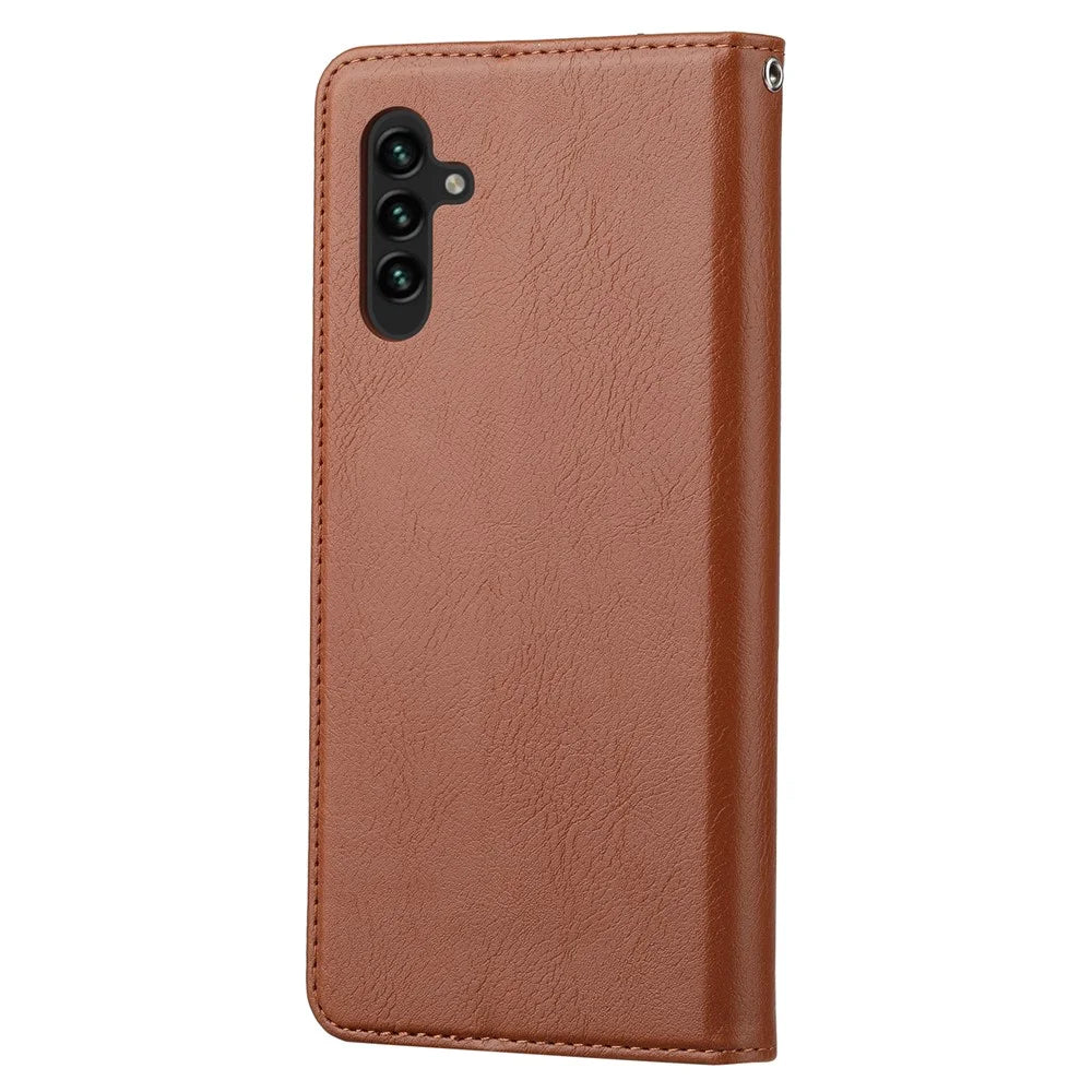 For Samsung Galaxy A24 4G (162.1 x 77.6 x 8.3mm) Magnetic Closing Leather Phone Cover Flip Stand Wallet Protection Shell - Brown - 6