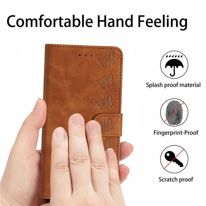 For iPhone 12 Pro Max 6.7 inch Butterfly Imprinted Phone Case Folding Stand Leather Wallet Cover - Brown - 6