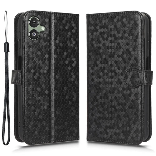 For Samsung Galaxy F14 5G Stand Wallet Phone Case PU Leather Dot Pattern Imprinted Smartphone Cover - Black - 1