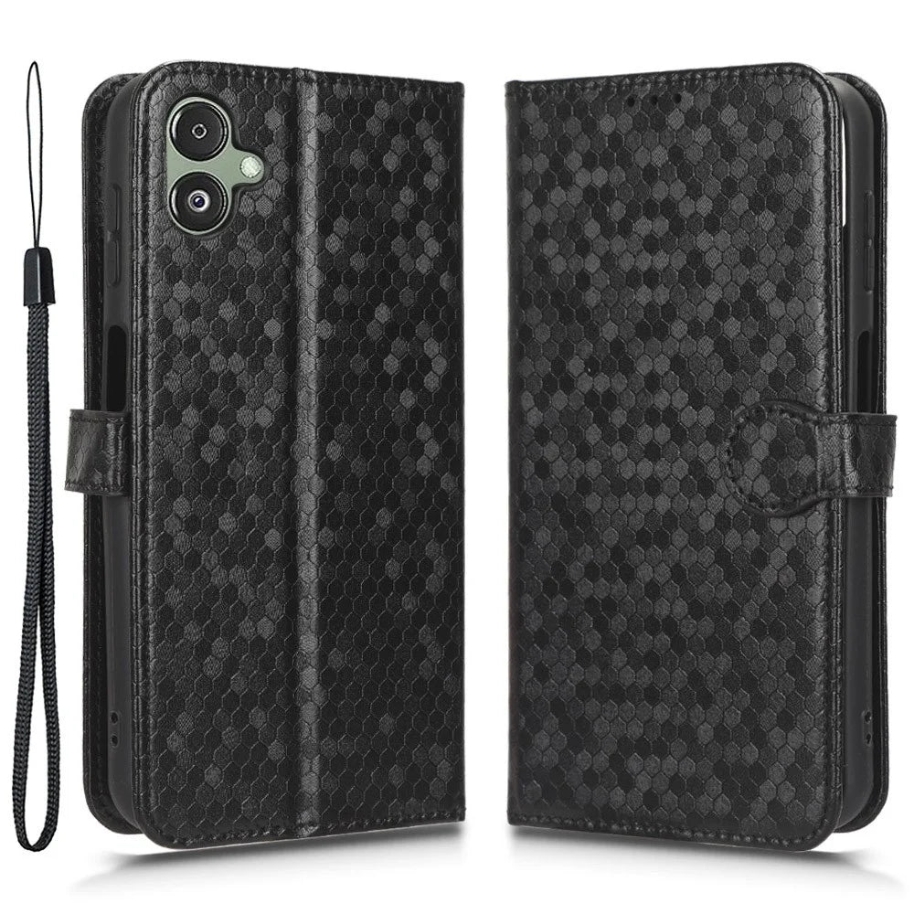 For Samsung Galaxy F14 5G Stand Wallet Phone Case PU Leather Dot Pattern Imprinted Smartphone Cover - Black - 1