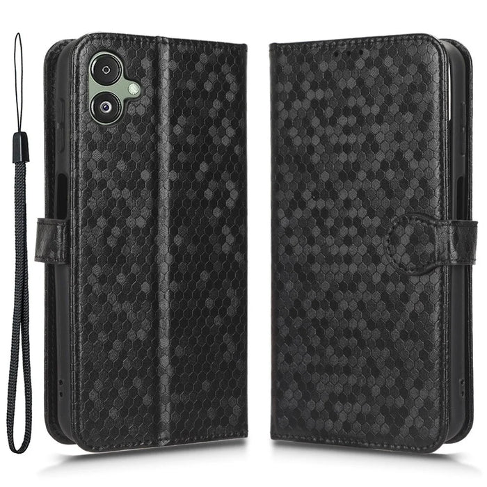 For Samsung Galaxy F14 5G Stand Wallet Phone Case PU Leather Dot Pattern Imprinted Smartphone Cover - Black - 1