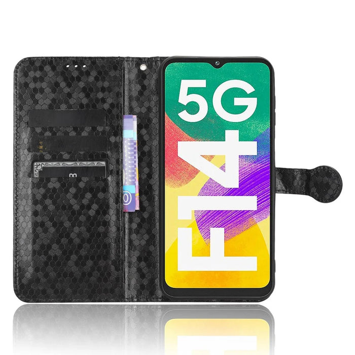 For Samsung Galaxy F14 5G Stand Wallet Phone Case PU Leather Dot Pattern Imprinted Smartphone Cover - Black - 2