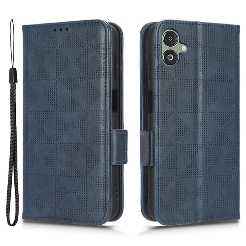 For Samsung Galaxy F14 5G Stand Wallet PU Leather Phone Case Imprinted Triangle Phone Cover - Blue - 1
