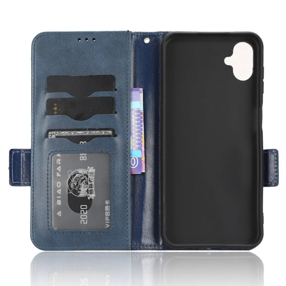 For Samsung Galaxy F14 5G Stand Wallet PU Leather Phone Case Imprinted Triangle Phone Cover - Blue - 4