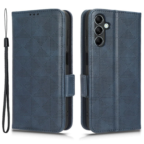 For Samsung Galaxy M14 5G PU Leather Phone Wallet Case Imprinted Triangle Stand Phone Cover - Blue - 1