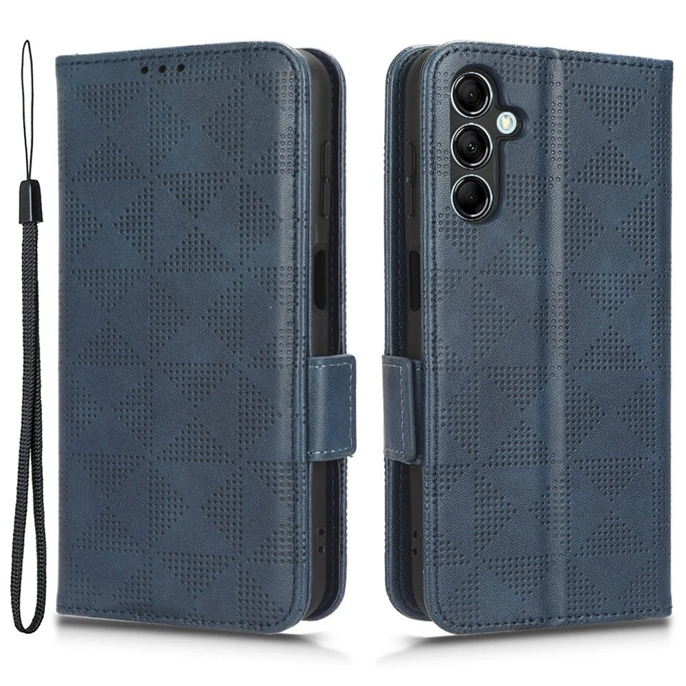 For Samsung Galaxy M14 5G PU Leather Phone Wallet Case Imprinted Triangle Stand Phone Cover - Blue - 1