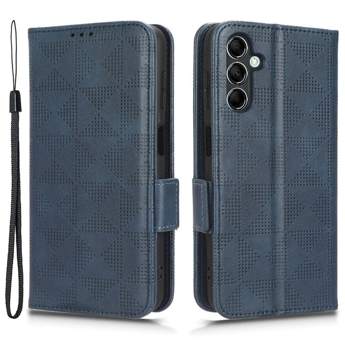 For Samsung Galaxy M14 5G PU Leather Phone Wallet Case Imprinted Triangle Stand Phone Cover - Blue - 1