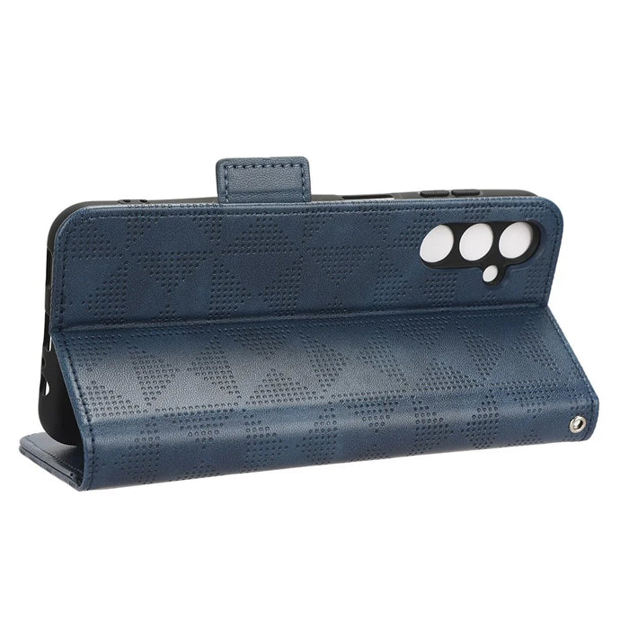 For Samsung Galaxy M14 5G PU Leather Phone Wallet Case Imprinted Triangle Stand Phone Cover - Blue - 3