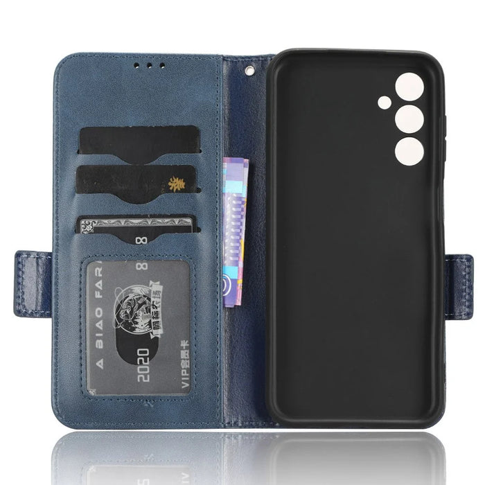 For Samsung Galaxy M14 5G PU Leather Phone Wallet Case Imprinted Triangle Stand Phone Cover - Blue - 4