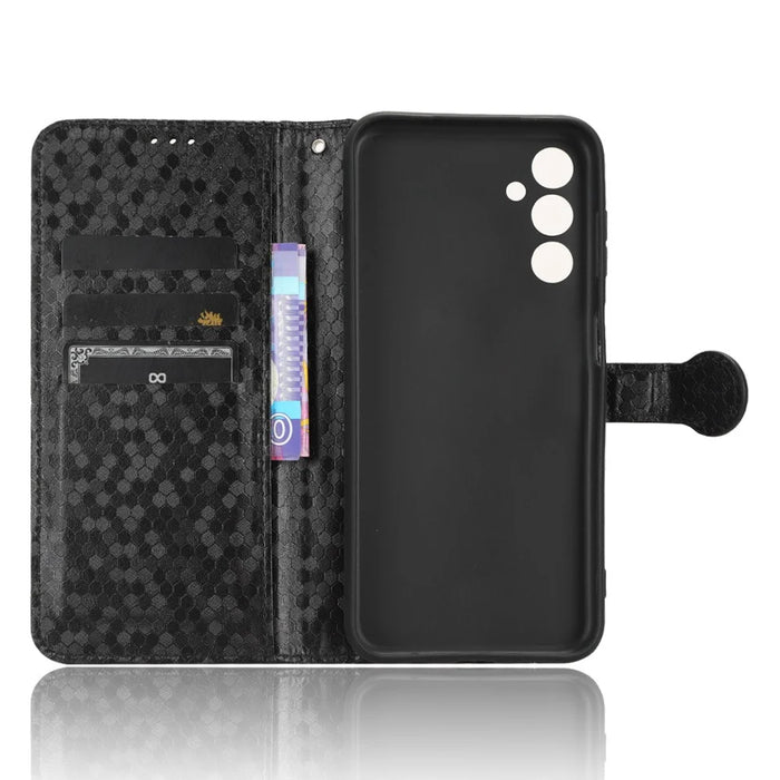 For Samsung Galaxy M14 5G Dot Pattern Imprinted Leather Wallet Case Stand Phone Cover - Black - 4