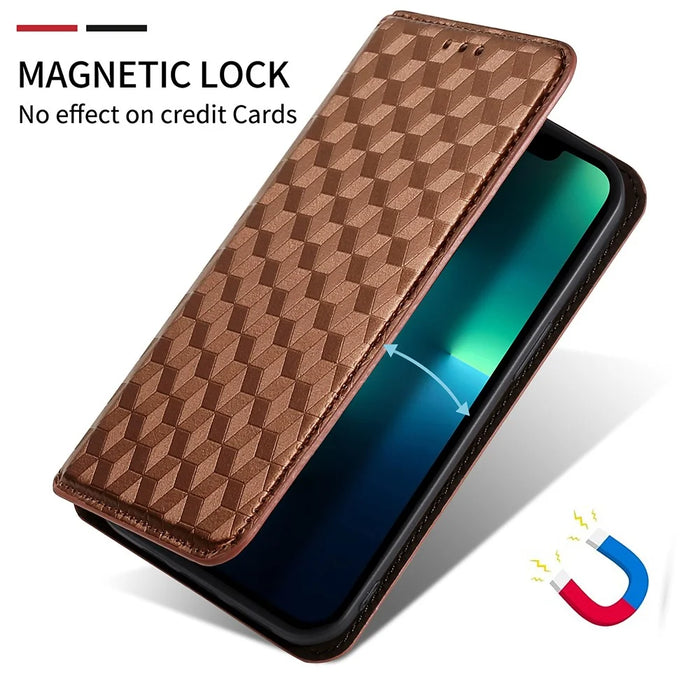 For Google Pixel 8 PU Leather Rhombus Imprinted Phone Case Wallet Stand Secure Magnetic Cover - Brown - 4