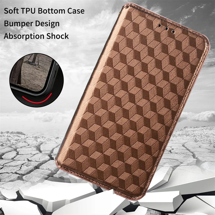 For Google Pixel 8 PU Leather Rhombus Imprinted Phone Case Wallet Stand Secure Magnetic Cover - Brown - 5