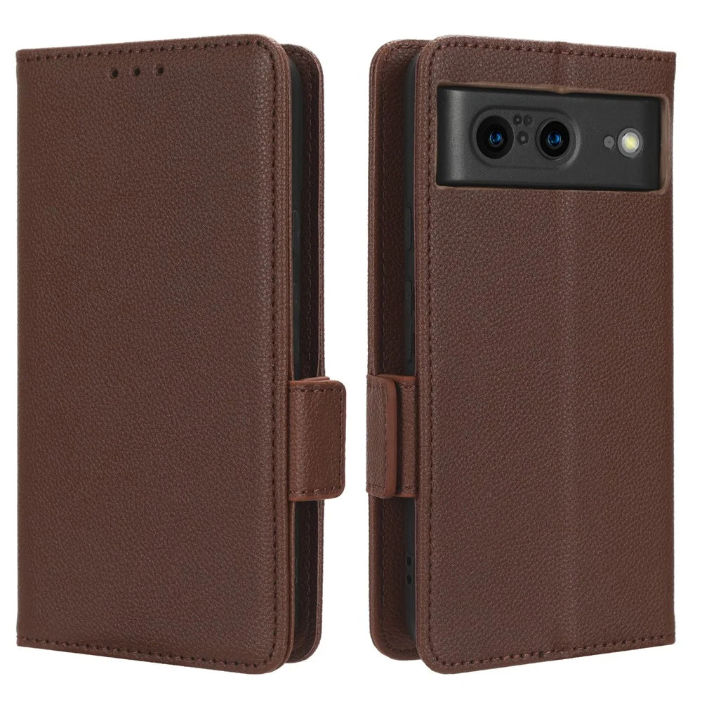 For Google Pixel 8 PU Leather Stand Wallet Case Litchi Texture Double Magnetic Clasp Phone Cover - Brown - 1