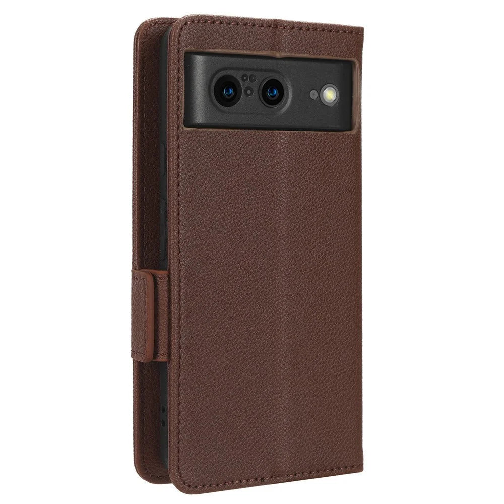 For Google Pixel 8 PU Leather Stand Wallet Case Litchi Texture Double Magnetic Clasp Phone Cover - Brown - 7