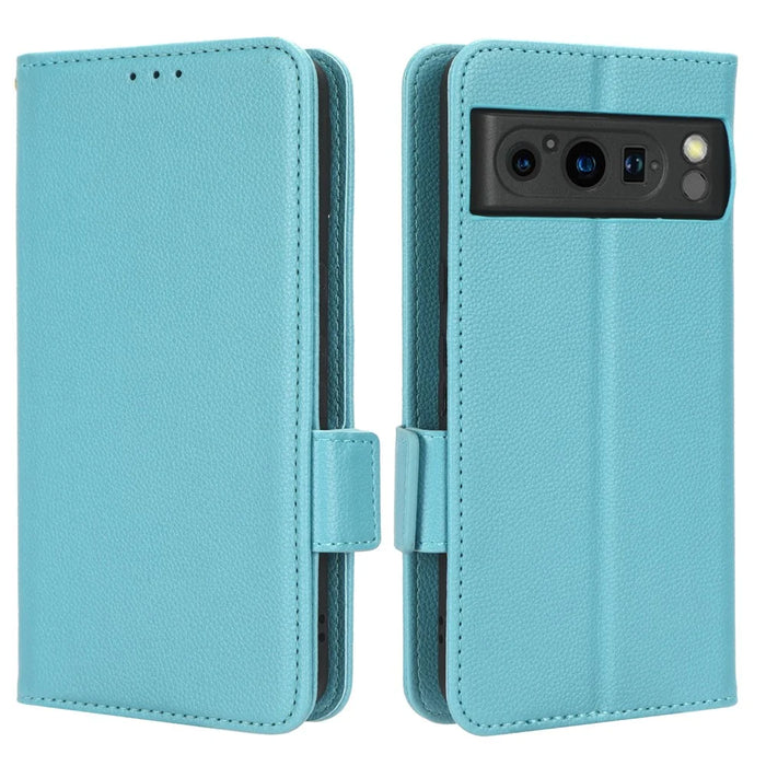 For Google Pixel 8 Pro Litchi Texture Wallet Case PU Leather Stand Magnetic Protective Phone Cover - Baby Blue - 1