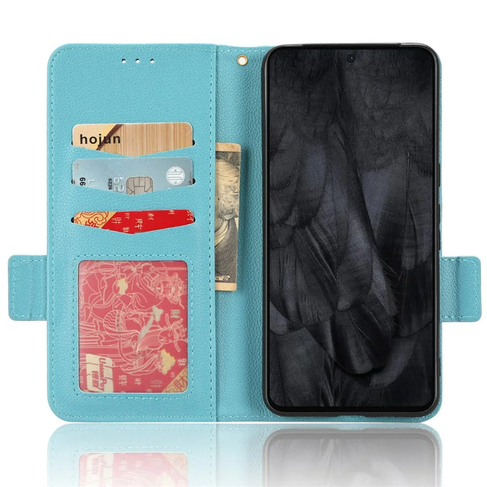For Google Pixel 8 Pro Litchi Texture Wallet Case PU Leather Stand Magnetic Protective Phone Cover - Baby Blue - 2