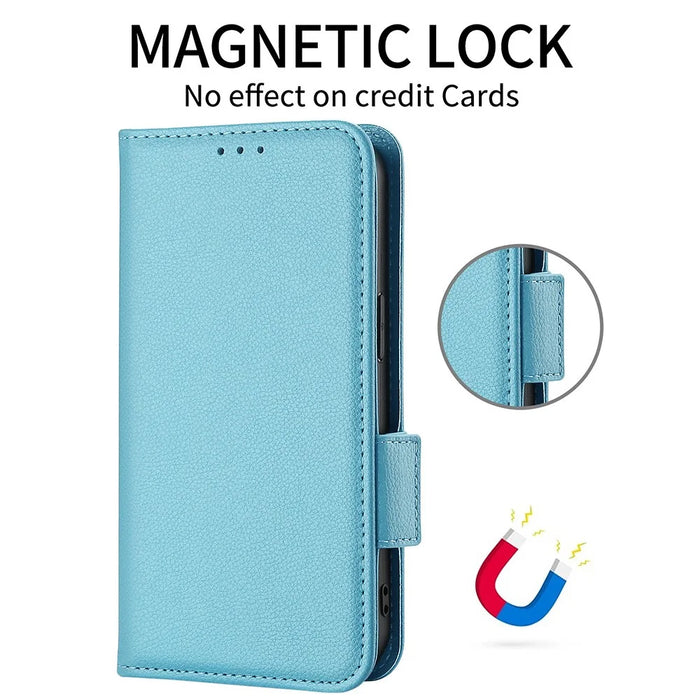 For Google Pixel 8 Pro Litchi Texture Wallet Case PU Leather Stand Magnetic Protective Phone Cover - Baby Blue - 4
