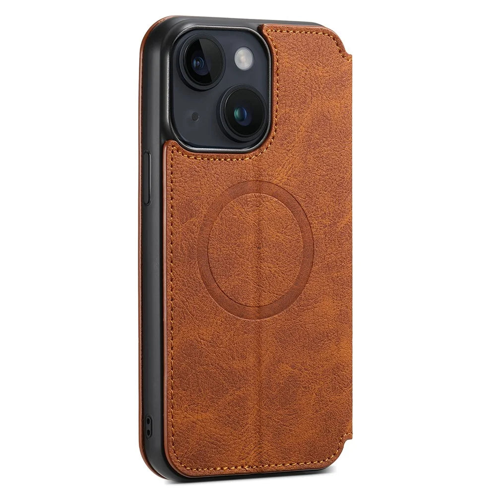 SUTENI J06 Wallet Phone Case for iPhone 14 Plus , Magnetic PU Leather Stand Cover Compatible with MagSafe Charger - Khaki - 6